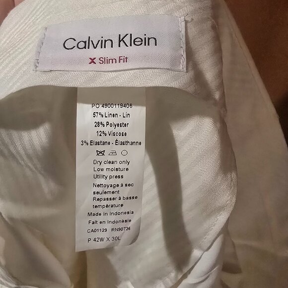 Mens Calvin Klein White Linen Pants - Picture 5 of 6